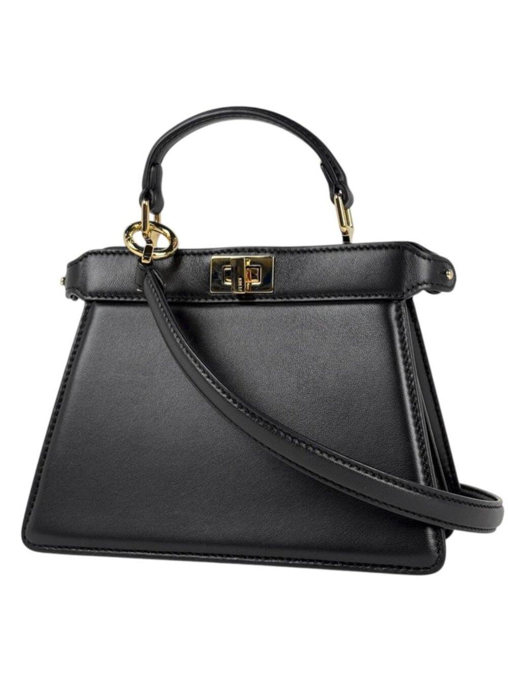 Fendi Peekaboo ISeeU Petit Handbag 2-Way Leather Black